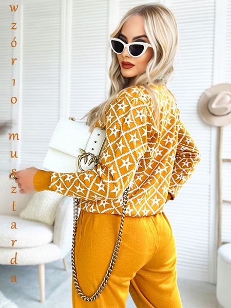 DRES DAMSKI KOMPLET dzianinowy wzorzysty modny stylowy zdjęcie 3