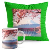 ZESTAW KUBEK + PODUSZKA ZIELONA - JAPONIA GÓRA PIĘKNE WIDOKI KRAJOBRAZ