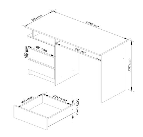 BIURKO CLP 135 cm DĄB SONOMA / BIAŁE WOLNOSTOJĄCE na Arena.pl