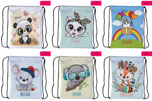 Worek plecak dla dzieci do przedszkola szkoły PERSONALIZOWANY różne wzory na Arena.pl