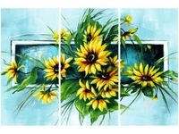 60 90CM OBRAZ 3 ELEM SŁONECZNIKI TURKUSIE DRUK PŁÓTNO RAMA
