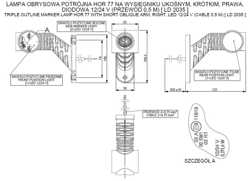 Lampa LED obrys. potrójna wysięgnik PRAWA (LD2035) zdjęcie 3
