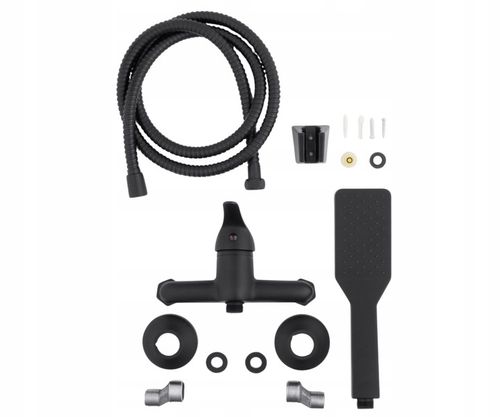 Bateria prysznicowa czarna ścienna jednouchwytowa ze słuchawką i wężem YOKA na Arena.pl