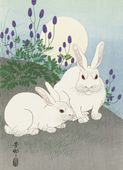 Plakat 13x18cm Rabbits at Full Moon, Koson Japoński Vintage do Salonu