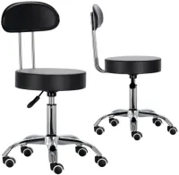 Taboret kosmetyczny z oparciem fryzjerski fotel czarny obrotowy do salonu