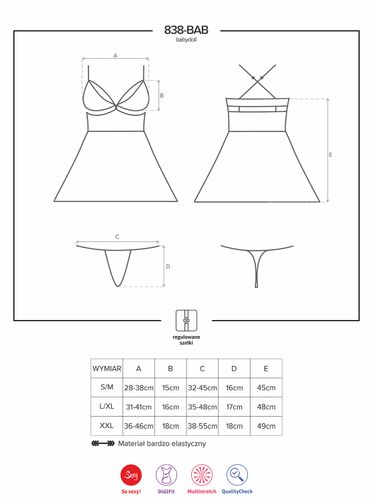 bielizna 838 bab 3 babydoll i stringi  s/m na Arena.pl