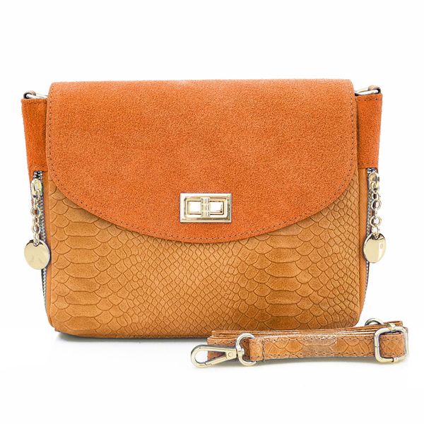 VERA PELLE torebka damska zamszowa listonoszka z paskiem V290 pomarańczowa zdjęcie 1