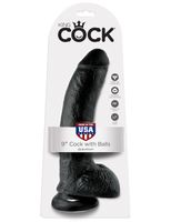 9' cock with balls black dildo z jądrami czarne 23cm king cock