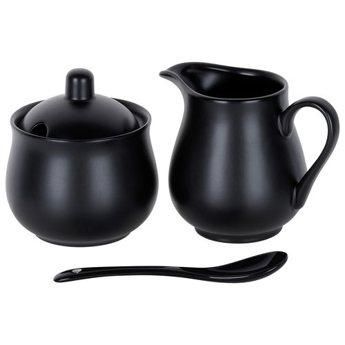 Zestaw Cukierniczka Mlecznik Łyżeczka Pojemnik na Cukier Mleko Czarna na Arena.pl