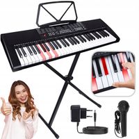 DUŻE ORGANY KEYBOARD PIANINO POŚWIETLANE KLAWISZE LED DO NAUKI 61KL +STATYW