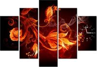 105CM 150CM ZEGAR 5 ELEM PŁOMIENNE KWIATY DRUK OBRAZ