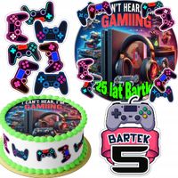 ZESTAW OPŁATEK NA TORT 20CM + 16 POSTACI - GAMER PAD GRY + IMIĘ 15CM 18CM