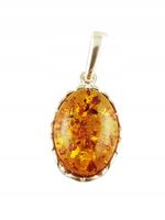 Srebrna Koronkowa Zawieszka z Bursztynem Koniak