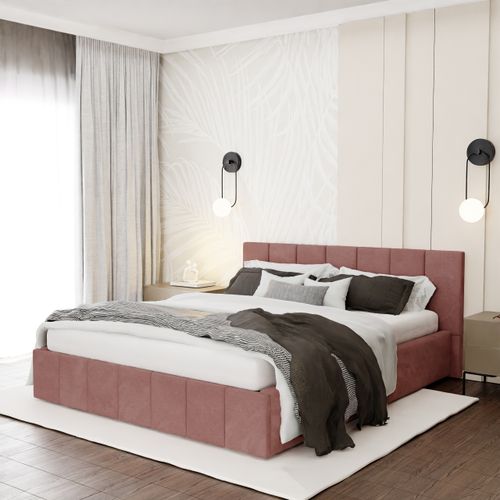 ŁÓŻKO TAPICEROWANE DO SYPIALNI 160x200 ŁÓŻKO PREMIUM Z POJEMNIKIEM RÓŻOWE na Arena.pl