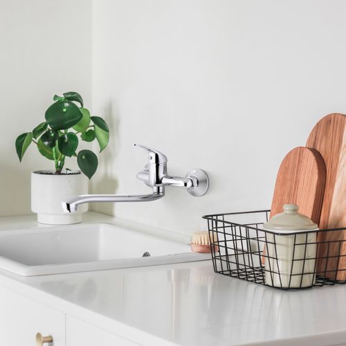 BATERIA KUCHENNA ŚCIENNA KRAN OBROTOWY DŁUGI CHROM na Arena.pl