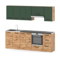 Kuchnia Modułowa Z Blatem 2.4m Drewniana Wotan Butelkowa Zieleń Dąb Wotan