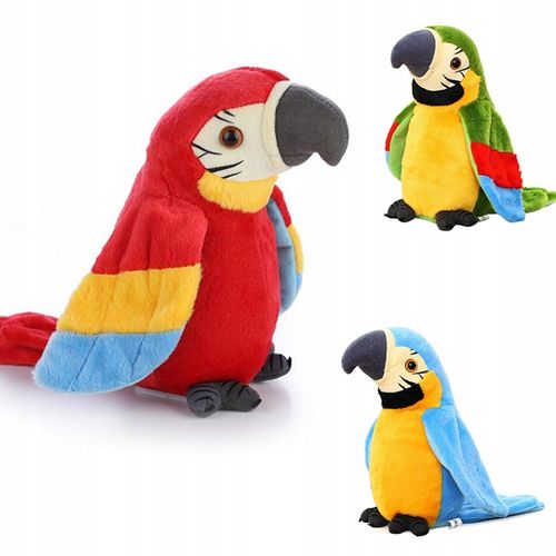 PAPUGA CZEROWNA GADAJĄCA POWTARZAJĄCA MUZYKUJĄCA PLUSZOWA MASKOTKA ROZMAWIA na Arena.pl