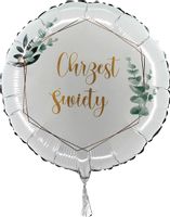 Balon foliowy Chrzest Święty eukaliptus okrągły, 45 cm