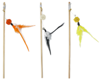 Drewniana wędka z plecioną piłką i piórkiem zabawka dla kota 40-43cm