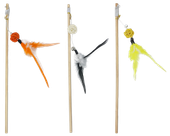 Drewniana wędka z plecioną piłką i piórkiem zabawka dla kota 40-43cm