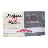 komplet ręczników "kochana babcia", "kochany dziadek" kolor ecry -szary
