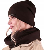 KOMPLET damski Zestaw Polski CZAPKA z kominem modny - Kolor brązowy