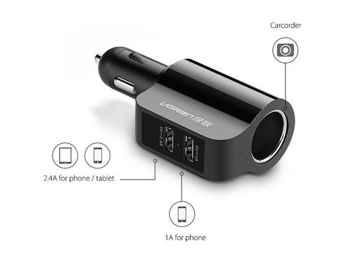 Ładowarka Samochodowa uGreen 2x USB 1x Lighter na Arena.pl