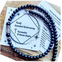 Czarny TURMALIN Runa ALGIZ Amulet OCHRONNY Naszyjnik Męski OCHRONNY 316