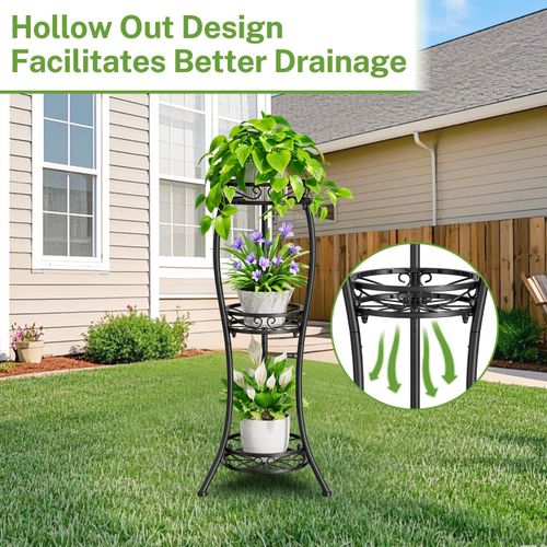 Stojak na Kwiaty Metalowy 3 Poziomy Czarny 86cm Kwietnik Pionowy Loft na Arena.pl