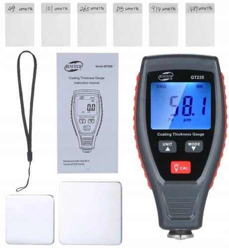 MIERNIK TESTER CZUJNIK GRUBOŚCI POWŁOKI LAKIERU STAL ALUMINIUM 0-1800 µm na Arena.pl