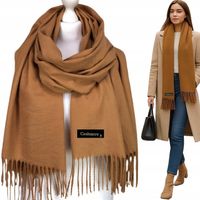 CIEPŁY KASZMIROWY w dotyku SZAL Z WEŁNĄ damski gładki szalik KLASYK