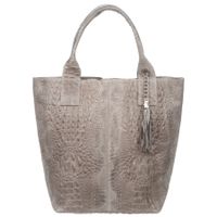 VERA PELLE torebka zamszowa shopper kroko z długimi rączkami V141 j.taupe