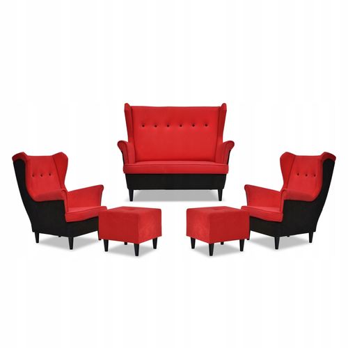 Zestaw wypoczynkowy ARI DUO sofa fotele pufy Family Meble czarno - czerwony na Arena.pl