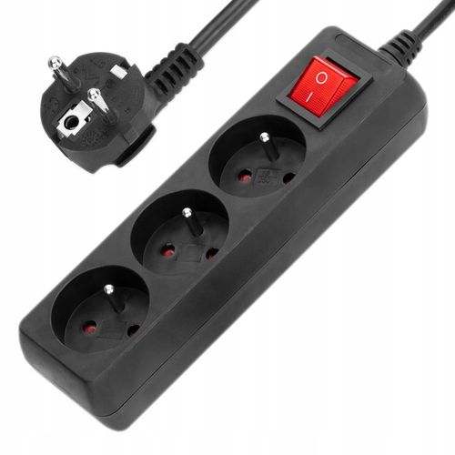 PRZEDŁUŻACZ SIECIOWY LISTWA ZASILAJĄCA WŁĄCZNIK CZARNY GRUBY 3 GNIAZDA na Arena.pl