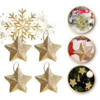 komplet zawieszek choinkowych, gwiazdki brokatowe 4 sztuki 7cm złote bsn54