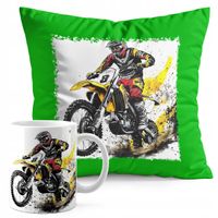 ZESTAW KUBEK + PODUSZKA ZIELONA - MOTOR MOTOCYKL MOTOCROSS