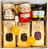 KOSZ PREZENTOWY PREZENT MIÓD HERBATY MALINA CYTRYNY UPOMINEK