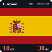 Karta eSIM Internet Hiszpania 10 GB na 30 dni - bez rejestracji