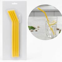 Zestaw 4 Słomek Silikonowych Wielorazowych z Czyścikiem Żółte 26 cm