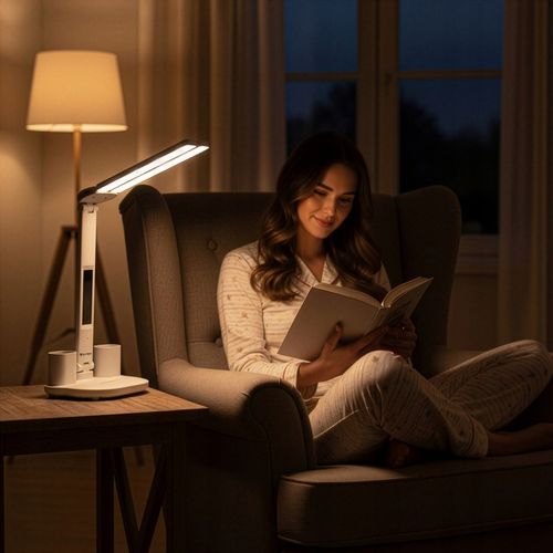 LAMPKA NA BIURKO LED PODWÓJNA BIURKOWA ZEGAR ORGANIZER TEMPERATURA na Arena.pl