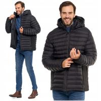 Męska kurtka pikowana z odpinanym kapturem na Jesień Wiosnę CZARNA MORAJ M