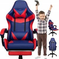 FOTEL GAMINGOWY BIUROWY OBROTOWY KRZESŁO GRACZA EKO NIEBIESKO CZERWONY