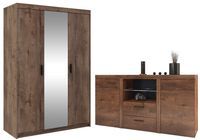 Szafa trzydrzwiowa z lustrem + Duża Komoda z oświetleniem LED Dąb Lefkas