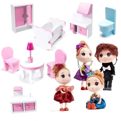 DOMEK DLA LALEK DREWNIANY XXXL RÓŻOWY ŚWIATŁO LED MEBELKI + 4 LALECZKI na Arena.pl