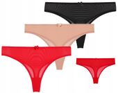 Stringi Majtki Damskie Delikatna Siateczka Kokardka Mix Kolor 3szt MORAJ XL
