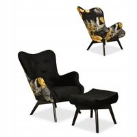 Fotel z pufą skandynawski uszak Luna Print Duo podnóżkiem Family meble