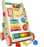 Pchacz drewniany z rączką i sorterem Chodzik