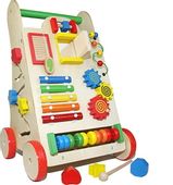 Pchacz drewniany z rączką i sorterem Chodzik