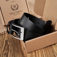 pasek męski skórzany czarny szeroki 130 cm ze srebrną klamrą paolo peruzzi