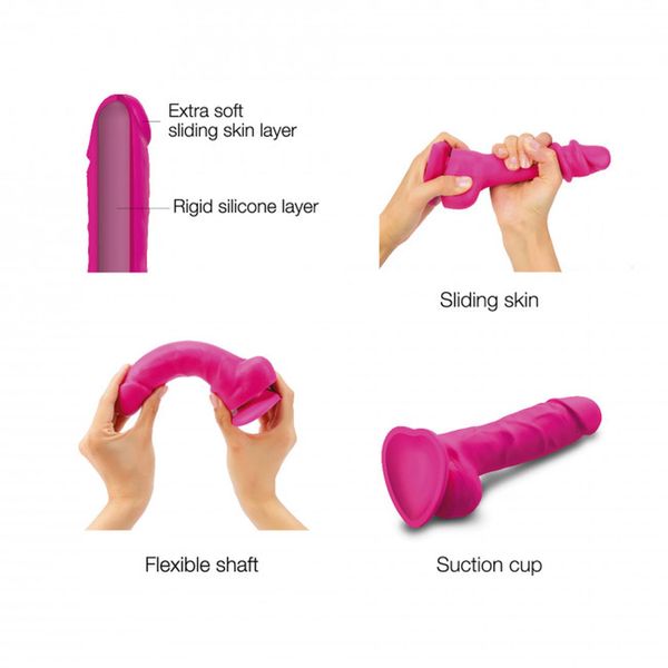 Sliding Skin Realistic Dildo Fuchsia L zdjęcie 3